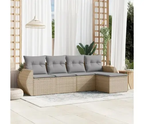 5-Daļīgs Dārza Dīvāna Komplekts, Matrači, Bēša Pe Rotangpalma Vidaxl