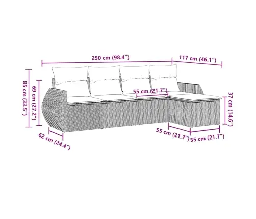 5-Daļīgs Dārza Dīvānu Komplekts,Matrači, Gaiši Pelēka Pe Pinums Vidaxl