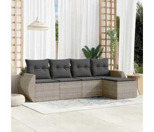 5-Daļīgs Dārza Dīvānu Komplekts,Matrači, Gaiši Pelēka Pe Pinums Vidaxl