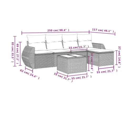 6-Daļīgs Dārza Dīvāna Komplekts, Matrači, Bēša Pe Rotangpalma Vidaxl