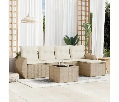 6-Daļīgs Dārza Dīvāna Komplekts, Matrači, Bēša Pe Rotangpalma Vidaxl