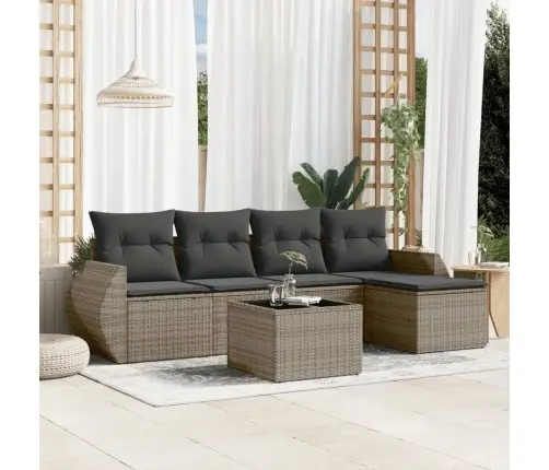 6-Daļīgs Dārza Dīvāna Komplekts Ar Matračiem, Pelēks Pe Pinums Vidaxl