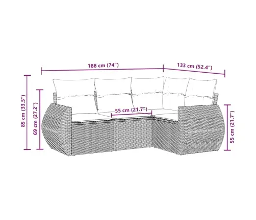 4-Daļīgs Dārza Dīvāna Komplekts Ar Matračiem, Pe Rotangpalma Vidaxl