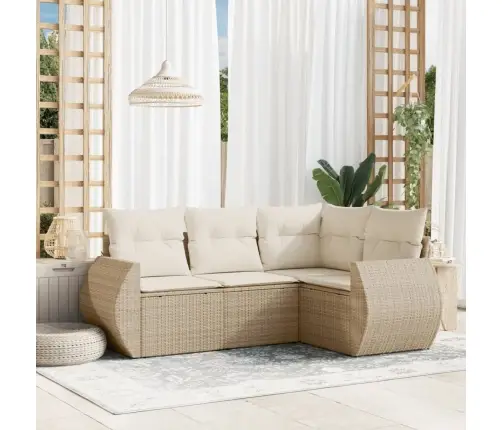 Sofos Komplektas Su Pagalvėlėmis, 4 Dalių, Smėlio, Poliratanas