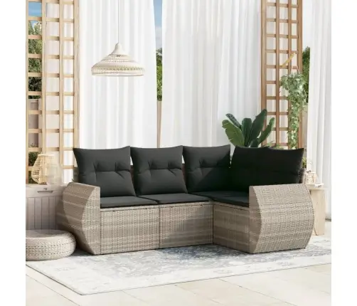 4-Daļīgs Dārza Dīvānu Komplekts,Matrači, Gaiši Pelēka Pe Pinums Vidaxl