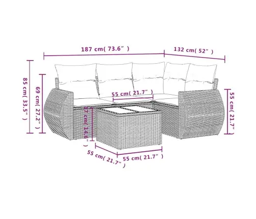 Sofos Komplektas Su Pagalvėlėmis, 5 Dalių, Pilkas, Poliratanas