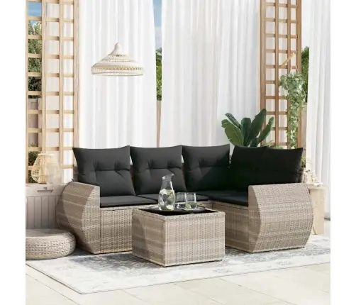 Sofos Komplektas Su Pagalvėlėmis, 5 Dalių, Pilkas, Poliratanas