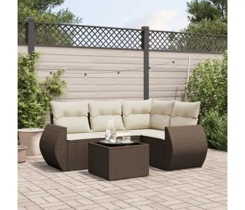 5-Daļīgs Dārza Dīvānu Komplekts, Matrači, Brūna Pe Rotangpalma Vidaxl