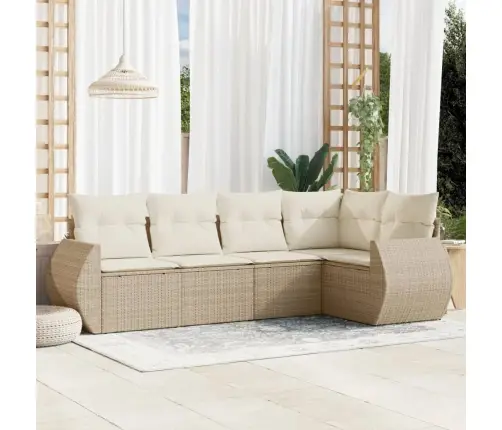 5-Daļīgs Dārza Dīvāna Komplekts, Matrači, Bēša Pe Rotangpalma Vidaxl