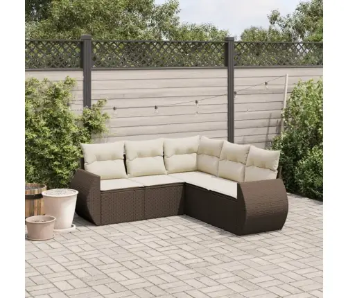 Sofos Komplektas Su Pagalvėlėmis, 5 Dalių, Rudas, Poliratanas