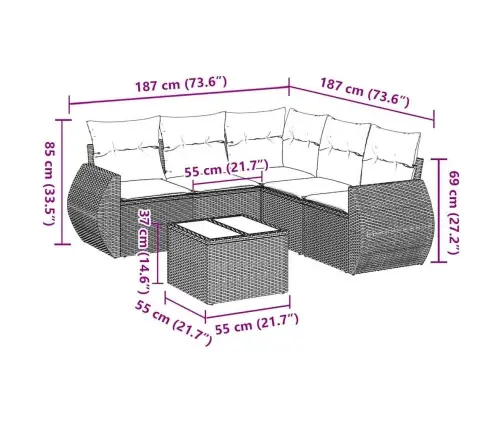 6-Daļīgs Dārza Dīvāna Komplekts, Matrači, Melna Pe Rotanpalma Vidaxl
