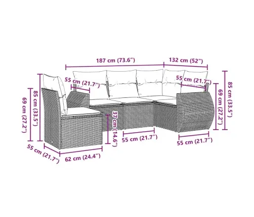 Sodo Komplektas Su Pagalvėlėmis, 5 Dalių, Juodas, Poliratanas