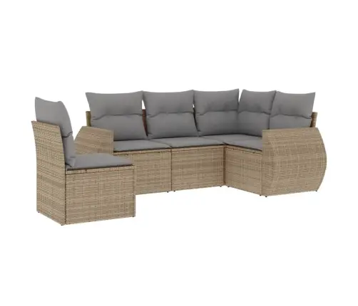 5-Daļīgs Dārza Dīvāna Komplekts, Matrači, Bēša Pe Rotangpalma Vidaxl