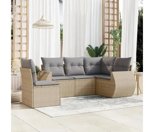 5-Daļīgs Dārza Dīvāna Komplekts, Matrači, Bēša Pe Rotangpalma Vidaxl