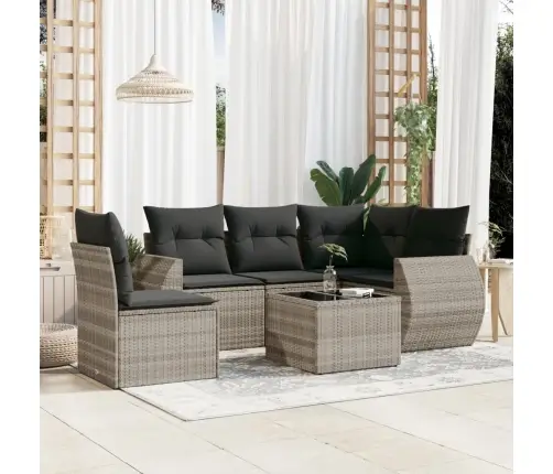 6-Daļīgs Dārza Dīvānu Komplekts,Matrači, Gaiši Pelēka Pe Pinums Vidaxl