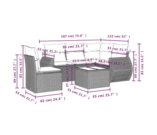 6-Daļīgs Dārza Dīvānu Komplekts, Matrači, Brūna Pe Rotangpalma Vidaxl