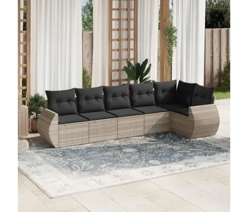 6-Daļīgs Dārza Dīvānu Komplekts,Matrači, Gaiši Pelēka Pe Pinums Vidaxl