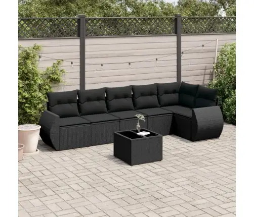 Sofos Komplektas Su Pagalvėlėmis, 7 Dalių, Juodas, Poliratanas