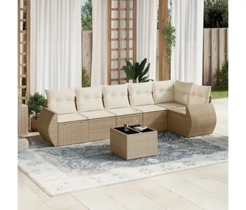 7-Daļīgs Dārza Dīvāna Komplekts, Matrači, Bēša Pe Rotangpalma Vidaxl