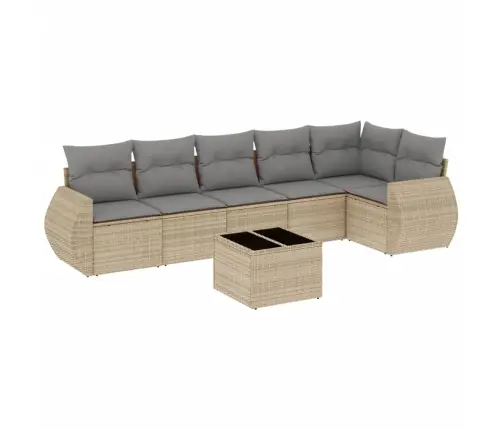 7-Daļīgs Dārza Dīvāna Komplekts, Matrači, Bēša Pe Rotangpalma Vidaxl