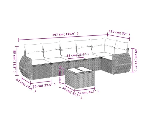 7-Daļīgs Dārza Dīvāna Komplekts, Matrači, Bēša Pe Rotangpalma Vidaxl