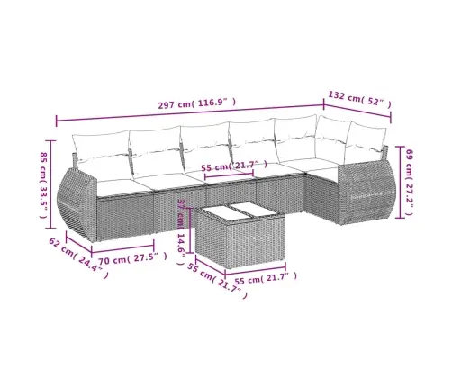 Sofos Komplektas Su Pagalvėlėmis, 7 Dalių, Rudas, Poliratanas
