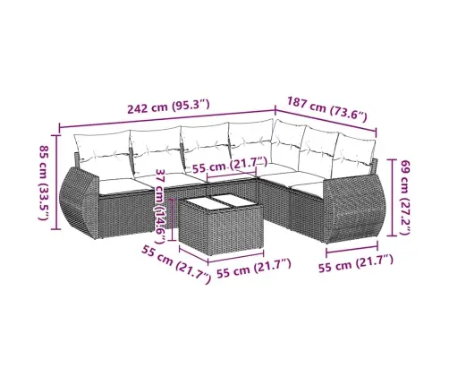 7-Daļīgs Dārza Dīvāna Komplekts Ar Matračiem, Melna Pe Vidaxl
