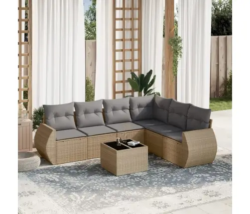 7-Daļīgs Dārza Dīvāna Komplekts, Matrači, Bēša Pe Rotangpalma Vidaxl