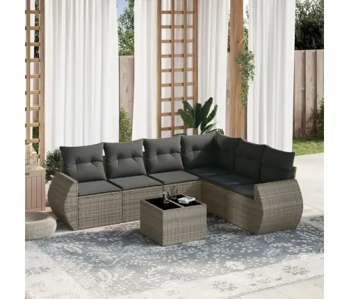 7-Daļīgs Dārza Dīvāna Komplekts, Matrači, Pelēka Pe Rotangpalma Vidaxl