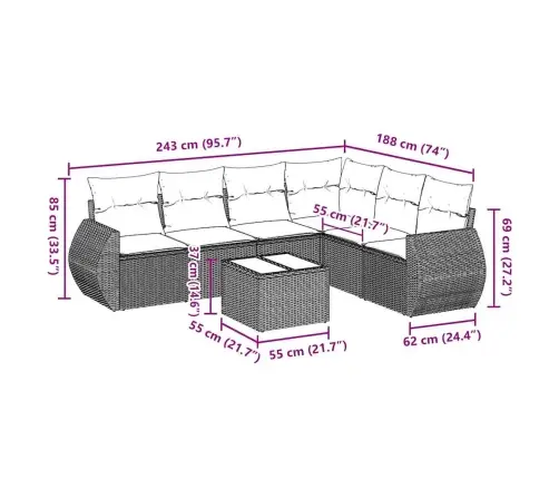 Sofos Komplektas Su Pagalvėlėmis, 7 Dalių, Pilkas, Poliratanas