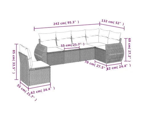 6-Daļīgs Dārza Dīvāna Komplekts, Matrači, Bēša Pe Rotangpalma Vidaxl