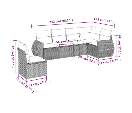 6-Daļīgs Dārza Dīvāna Komplekts Ar Matračiem, Pelēks Pe Pinums Vidaxl