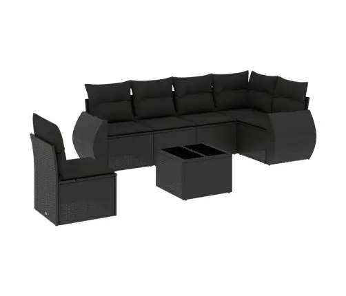 Sofos Komplektas Su Pagalvėlėmis, 7 Dalių, Juodas, Poliratanas