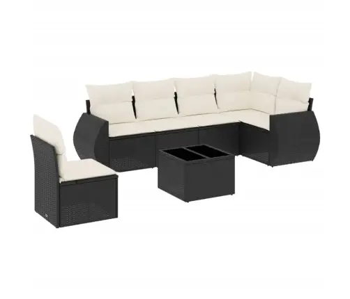 Sofos Komplektas Su Pagalvėlėmis, 7 Dalių, Juodas, Poliratanas