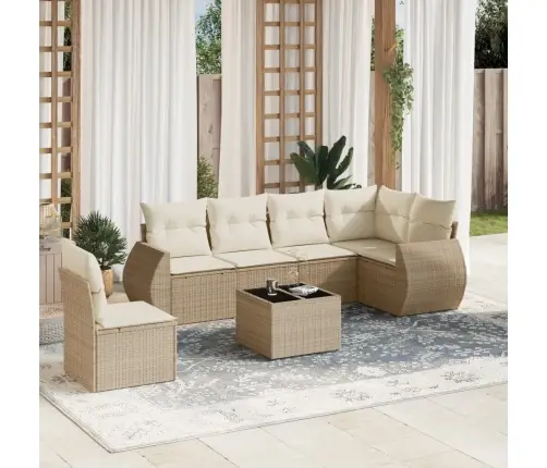 Sofos Komplektas Su Pagalvėlėmis, 7 Dalių, Smėlio, Poliratanas