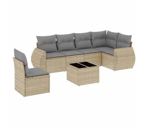 Sofos Komplektas Su Pagalvėlėmis, 7 Dalių, Smėlio, Poliratanas