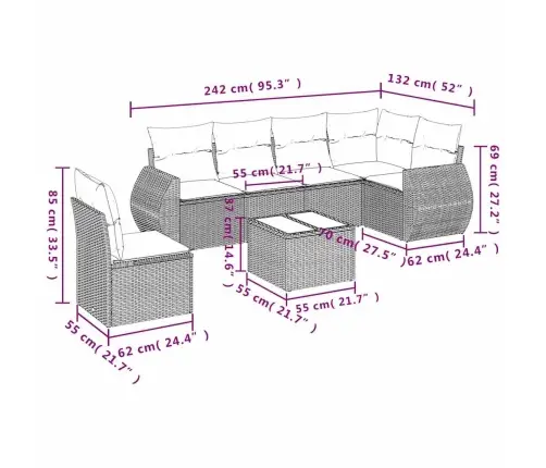 Sofos Komplektas Su Pagalvėlėmis, 7 Dalių, Smėlio, Poliratanas