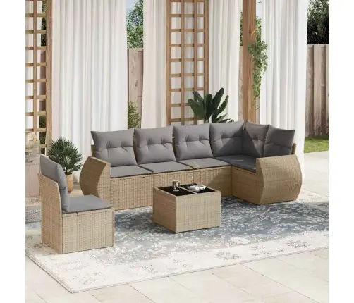 Sofos Komplektas Su Pagalvėlėmis, 7 Dalių, Smėlio, Poliratanas