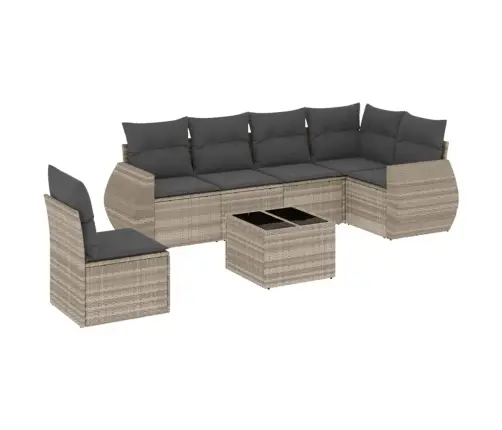 7-Osaline Aiamööblikomplekt Patjadega, Helehall, Polürotang