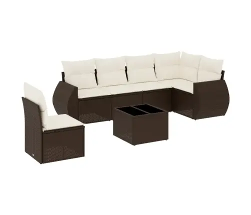 7-Daļīgs Dārza Dīvānu Komplekts, Matrači, Brūna Pe Rotangpalma Vidaxl