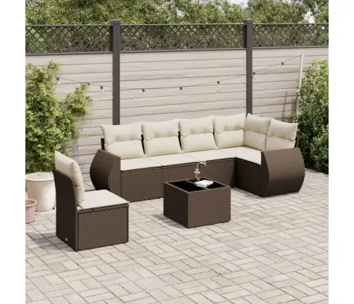 7-Daļīgs Dārza Dīvānu Komplekts, Matrači, Brūna Pe Rotangpalma Vidaxl