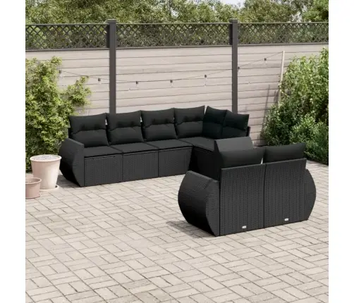 Sofos Komplektas Su Pagalvėlėmis, 7 Dalių, Juodas, Poliratanas