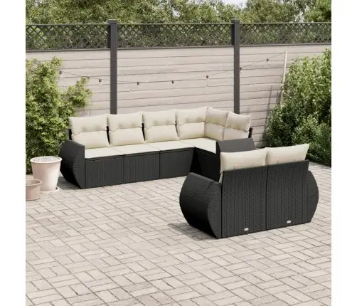 7-Daļīgs Dārza Dīvāna Komplekts Ar Matračiem, Melna Pe Vidaxl