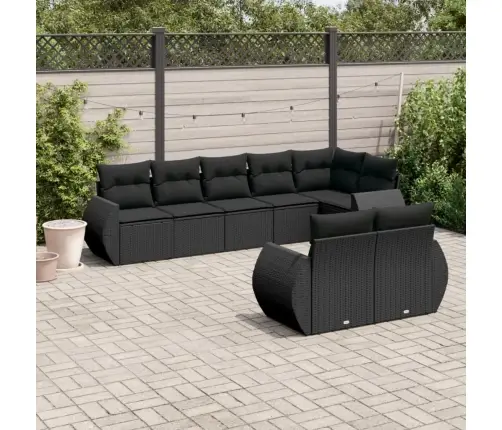 Sofos Komplektas Su Pagalvėlėmis, 8 Dalių, Juodas, Poliratanas