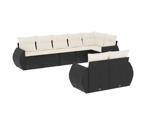 Sofos Komplektas Su Pagalvėlėmis, 8 Dalių, Juodas, Poliratanas