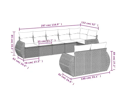 8-Daļīgs Dārza Dīvāna Komplekts, Matrači, Bēša Pe Rotangpalma Vidaxl