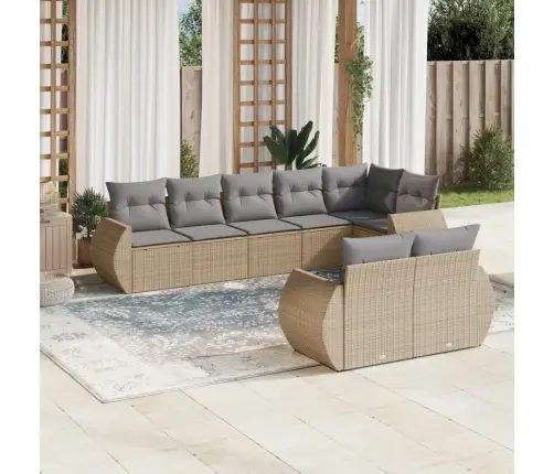 8-Daļīgs Dārza Dīvāna Komplekts, Matrači, Bēša Pe Rotangpalma Vidaxl