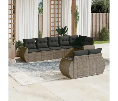 8-Daļīgs Dārza Dīvāna Komplekts Ar Matračiem, Pelēks Pe Pinums Vidaxl