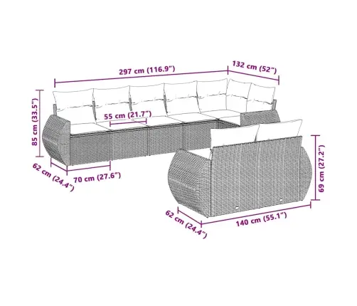8-Daļīgs Dārza Dīvāna Komplekts,Matrači, Gaiši Pelēka Pe Pinums Vidaxl