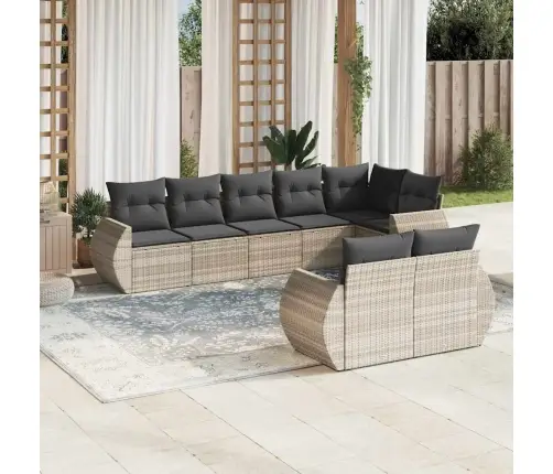 8-Daļīgs Dārza Dīvāna Komplekts,Matrači, Gaiši Pelēka Pe Pinums Vidaxl